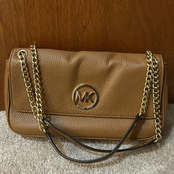 Michael Kors Fulton Chain Shoulder Bag Brown Leather Handbag - Picture 1 of 5